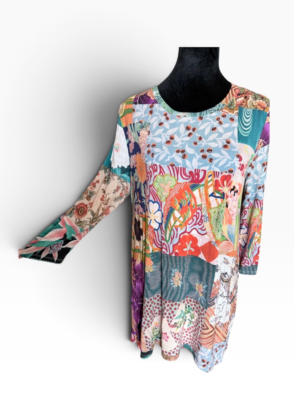 Johnny Was Multicolor Patchwork Floral Tunic Top Size Small - Picture 4 of 12